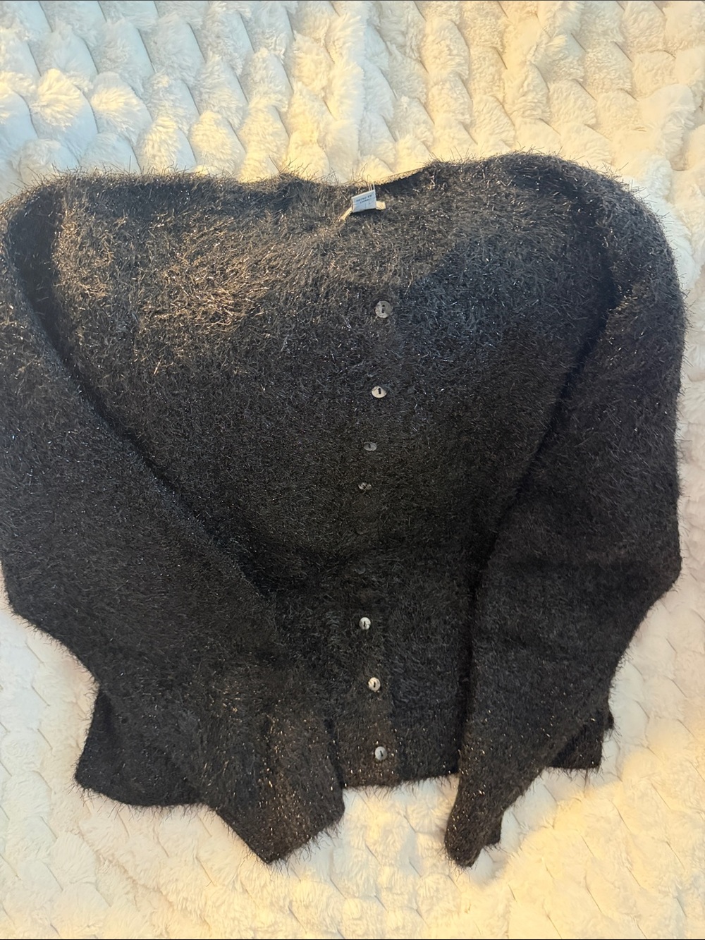 a new day Black Fuzzy Button-Front Cardigan